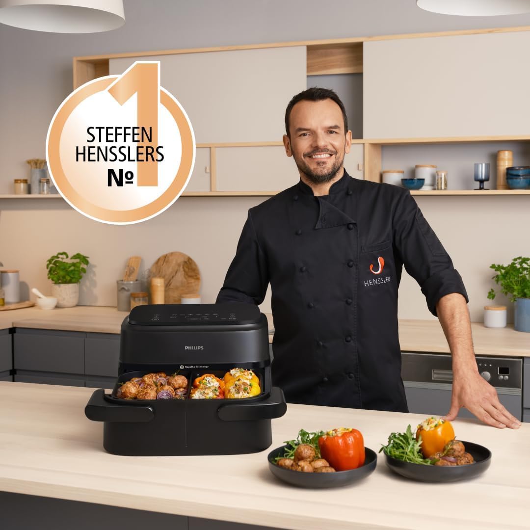 Philips Airfryer 1000 Series Flexible Basket - 7,1 L Fassungsvermögen, RapidAir-Technologie, 10 Kochfunktionen, 90% weniger Fett, kompaktes Design, HomeID-Rezept-App (NA154/00)