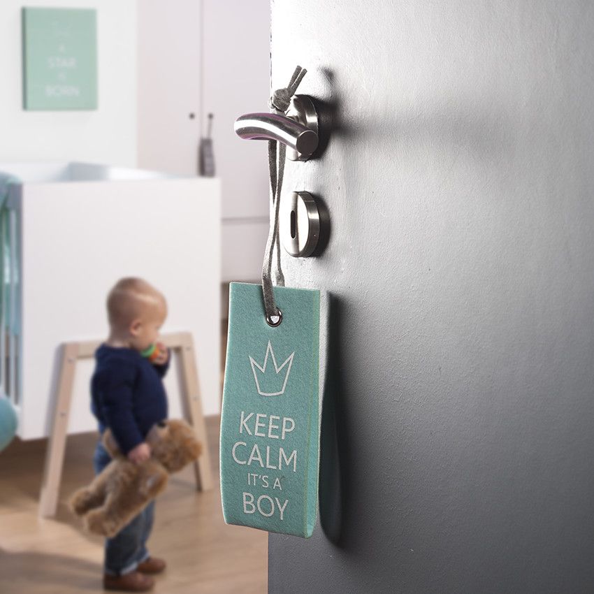 Plaque de porte en feutre Keep Calm - Mint bleu - Doré