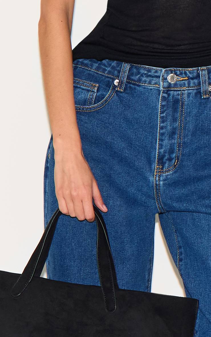 Bleu Foncé Prettylittlething Jean Mom Taille Haute