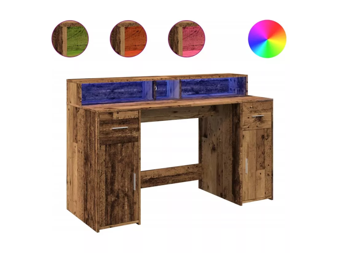 Bureau avec lumières LED vieux bois bois d'ingénierie