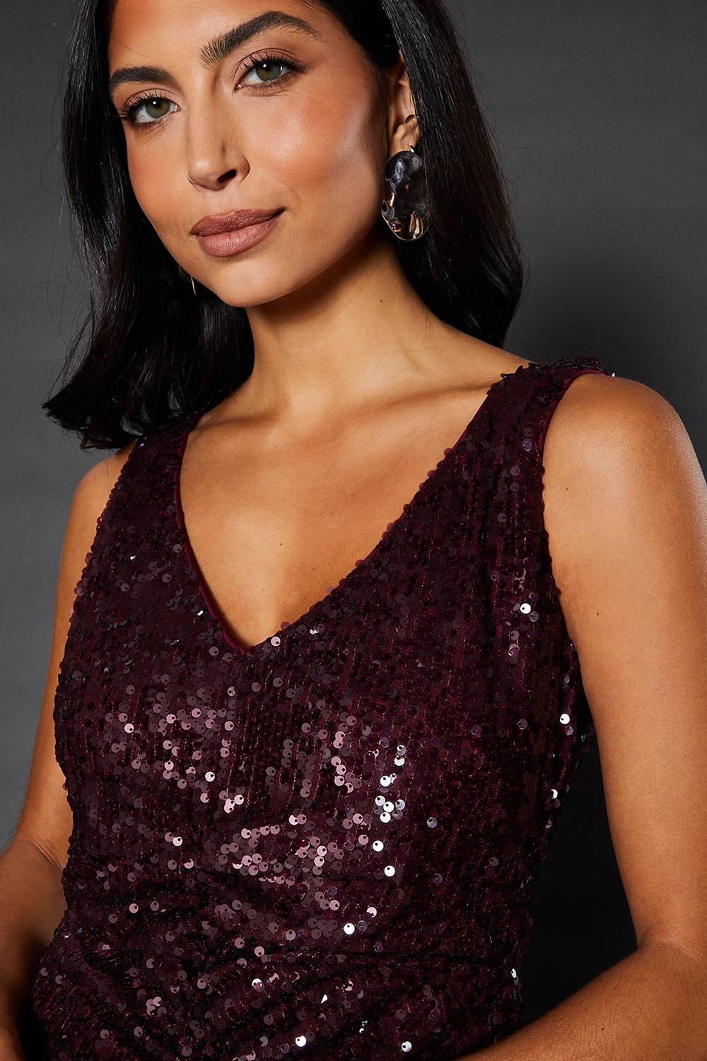 Wallis Robe Midaxi Froncée à Paillettes de Soirée