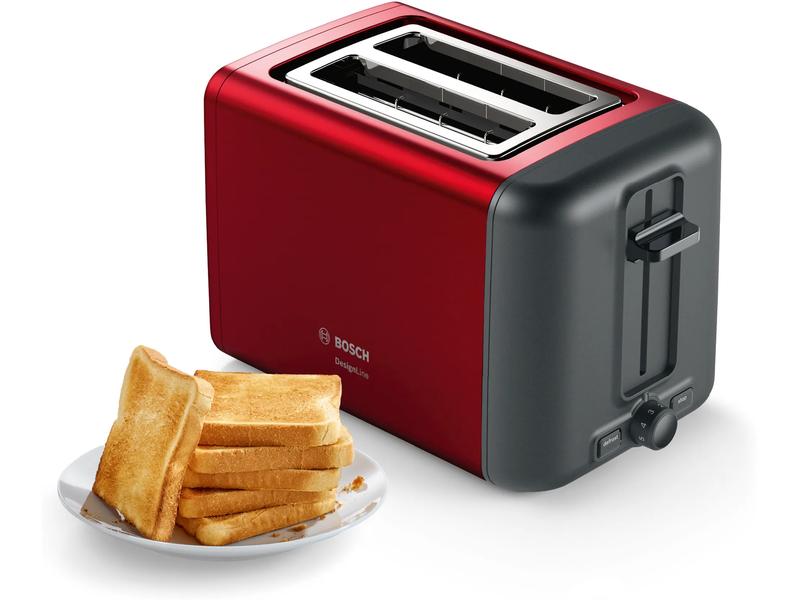 Bosch Toaster DesignLine TAT3P424DE Anthrazit/Rot Klassischer Toaster