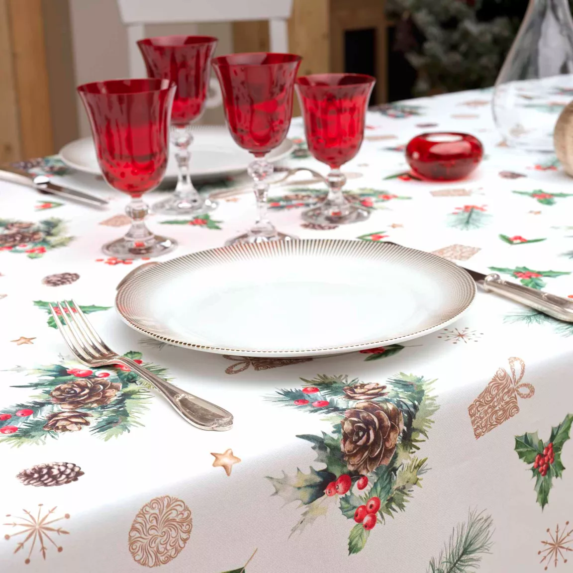 Nappe de Noël rectangulaire anti tache (150 x 300 cm) Hollystar