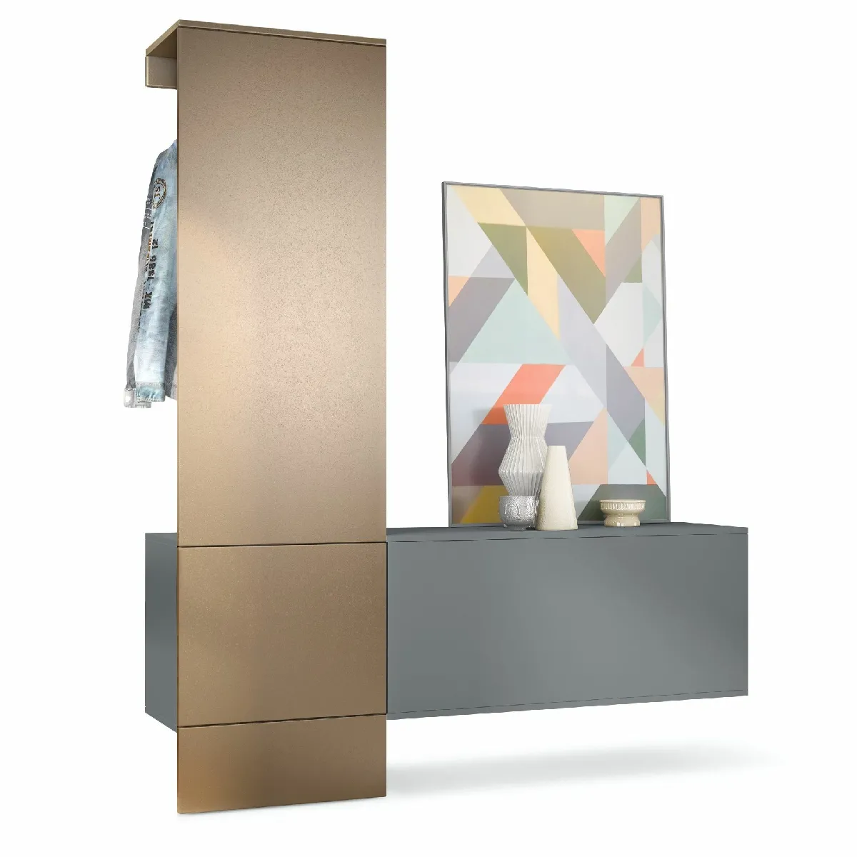 MPC Vestiaire - Gris et aspect bronze - 156.5 x 193 x 35 cm
