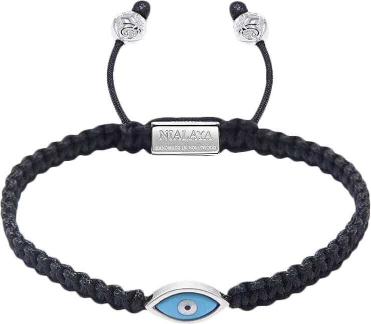 Nialaya Men's Black String Bracelet with Stainless Steel Evil Eye Black