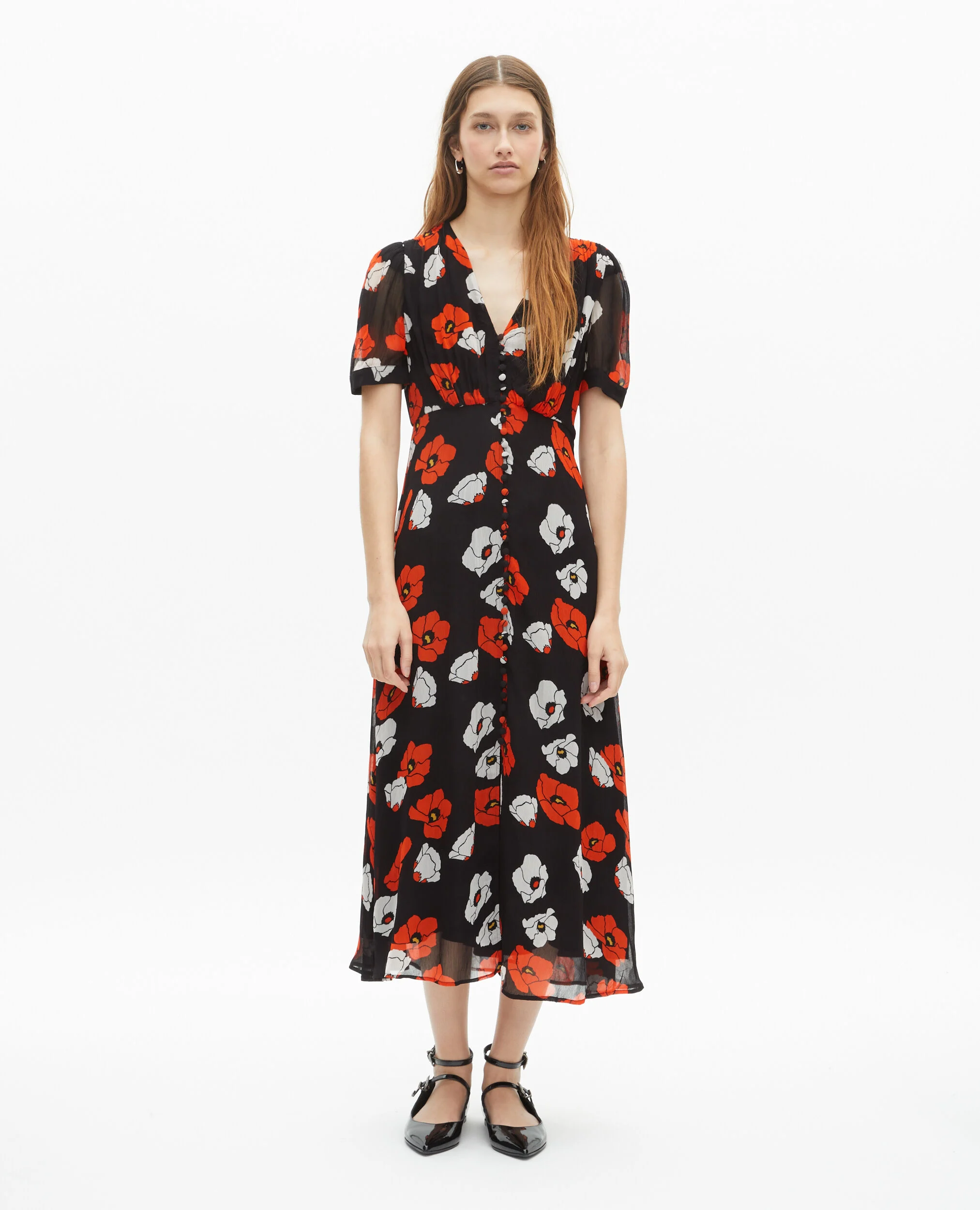 Robe longue imprimé fleuri noire