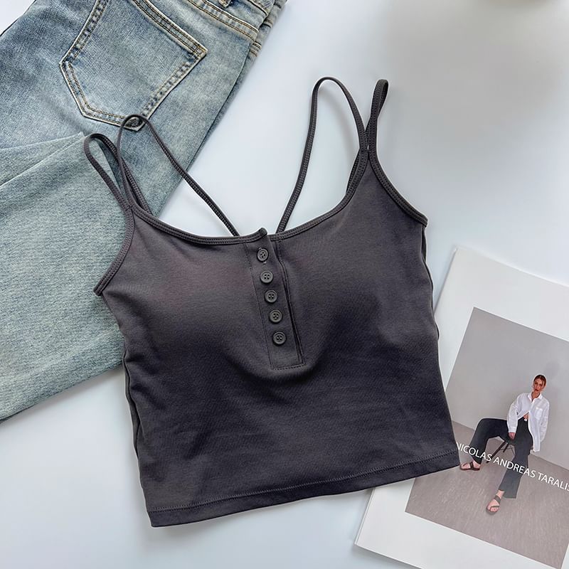 DIYI - Henley cropped cami top met spaghettibandjes en ronde hals