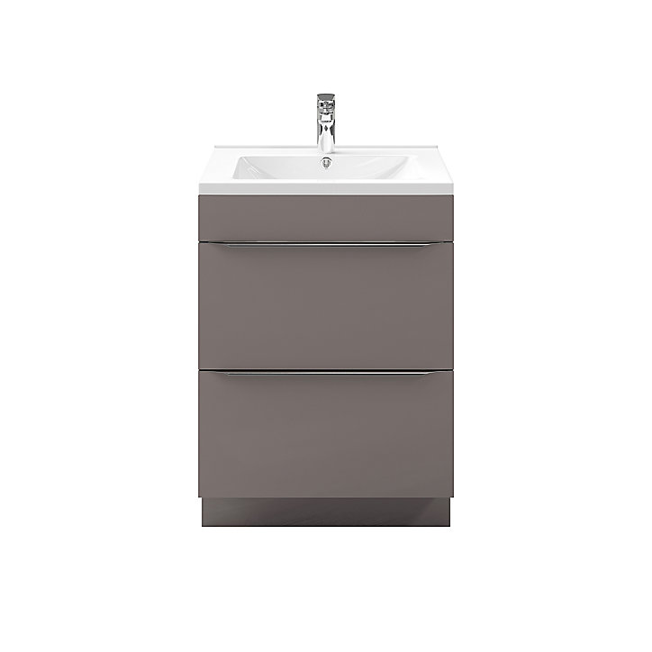 Ensemble l.60 cm meuble sous vasque Imandra gris taupé à poser + plan vasque Nira céramique blanc