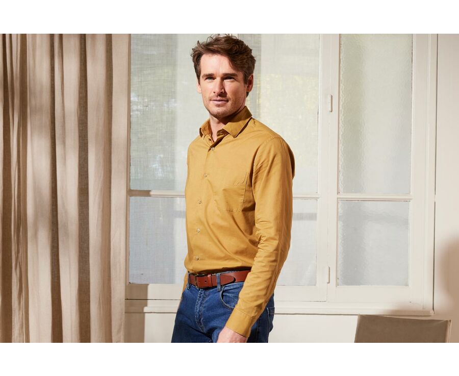 Chemise coton lin Caramel - Poche poitrine - SYLBERT