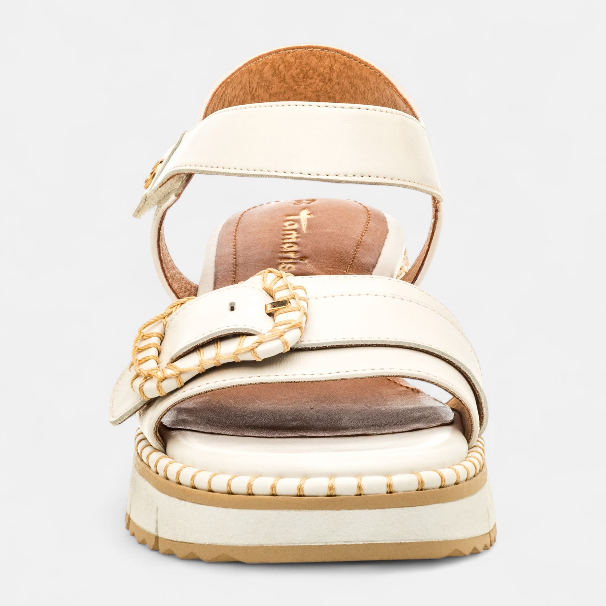 Sandales à talon compensé Femme en cuir blanc