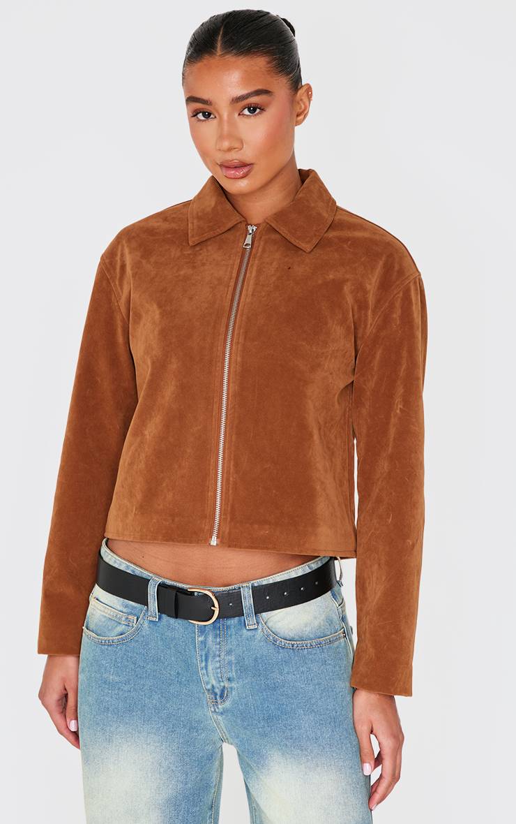 Marron Veste En Synthétique À Fermeture Éclair