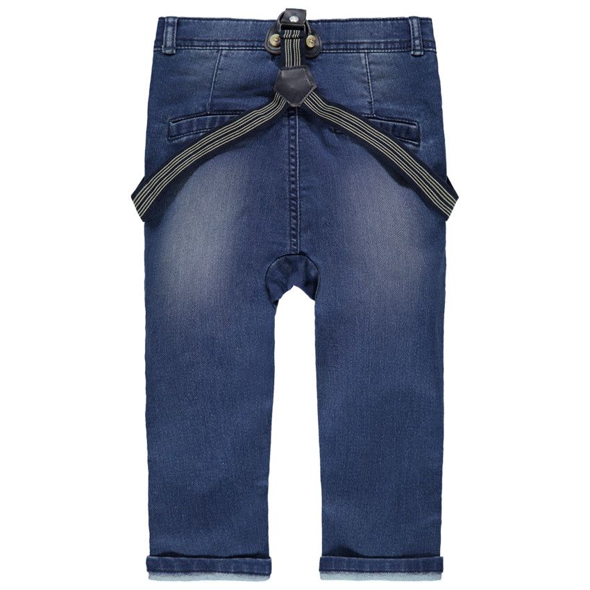Jean effet used à bretelles amovibles - Bleu moyen
