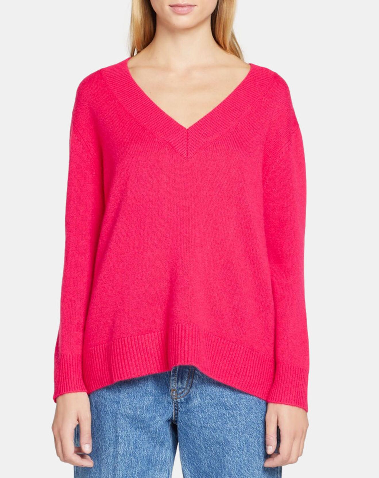 Galeries Lafayette Pull 100% Cachemire Zoé col V profond rose