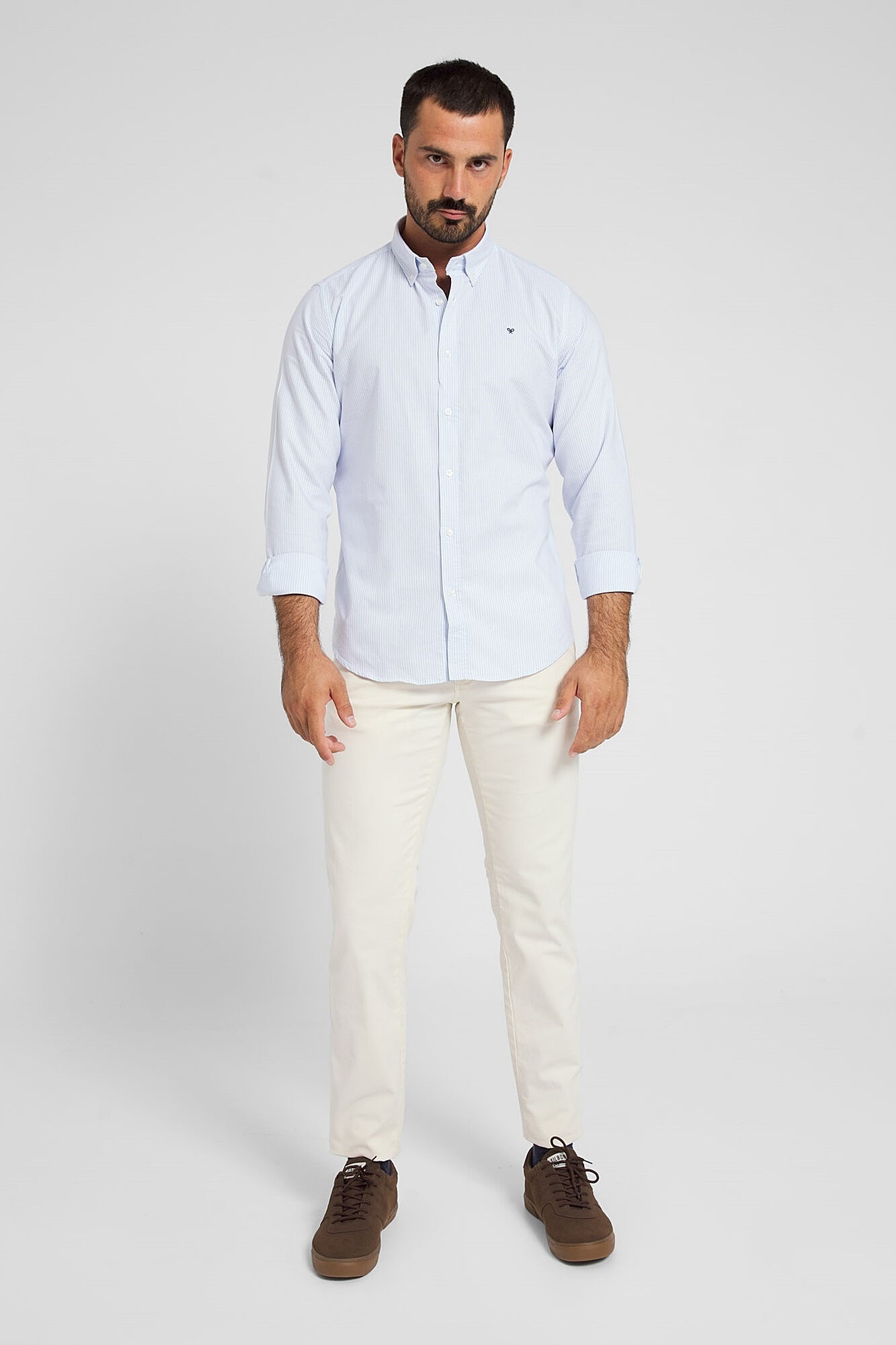 Camisa esportiva oxford clássica azul-clara com listras - Azul