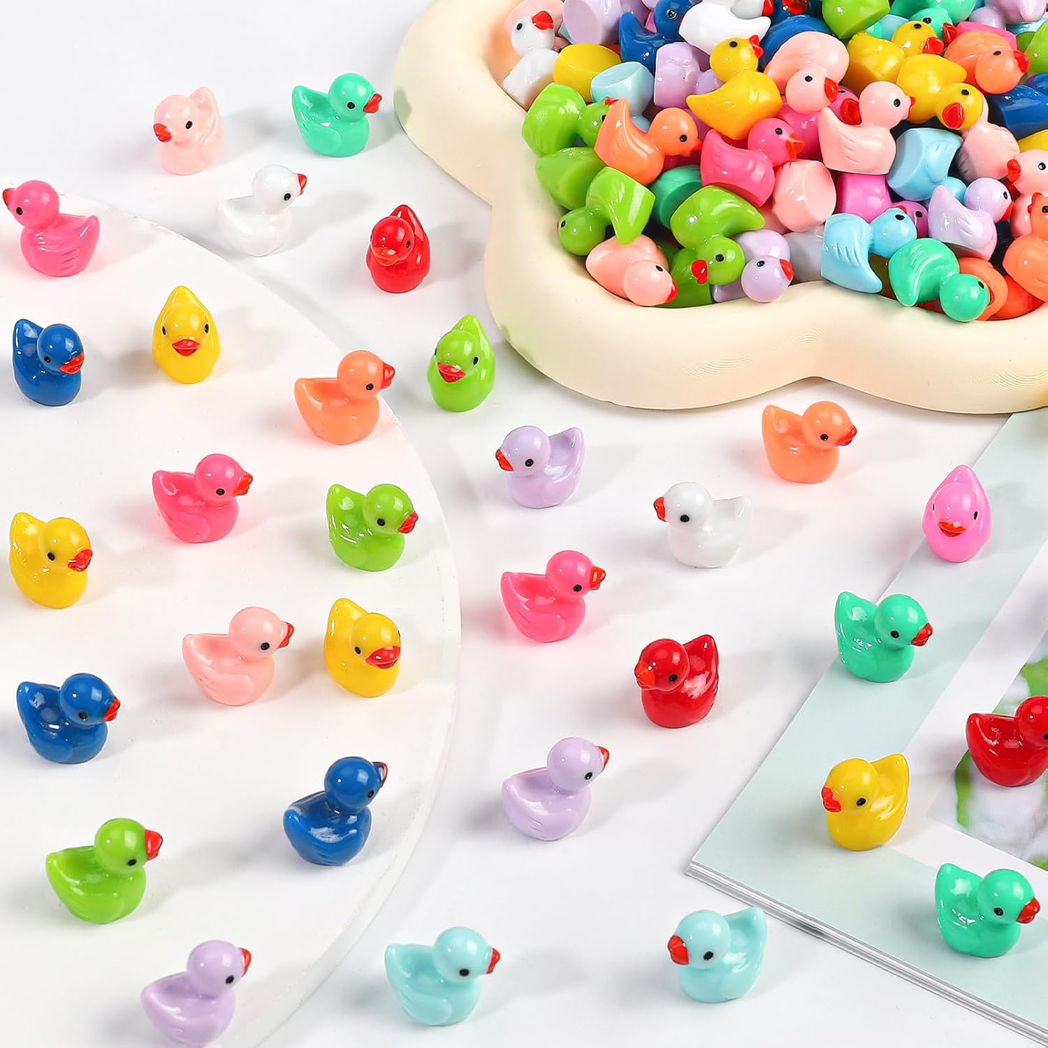 (100er Set) 17mm Miniatur Enten Figuren Garten Deko Bastel Zubehör Mini Entchen - Assortiert