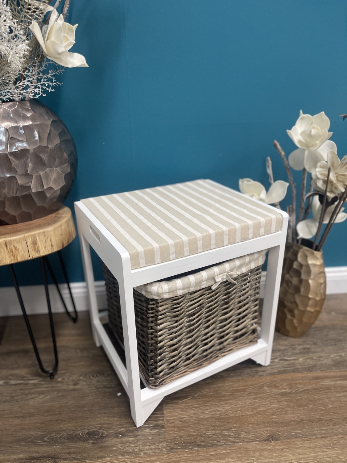 Sitzbank JOANA - weiß-beige - mit Korb