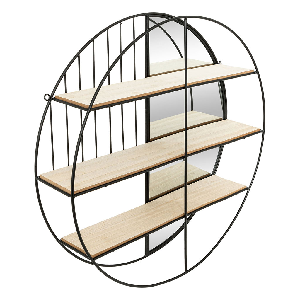 Étagère murale avec miroir ZINA noire D 56cm