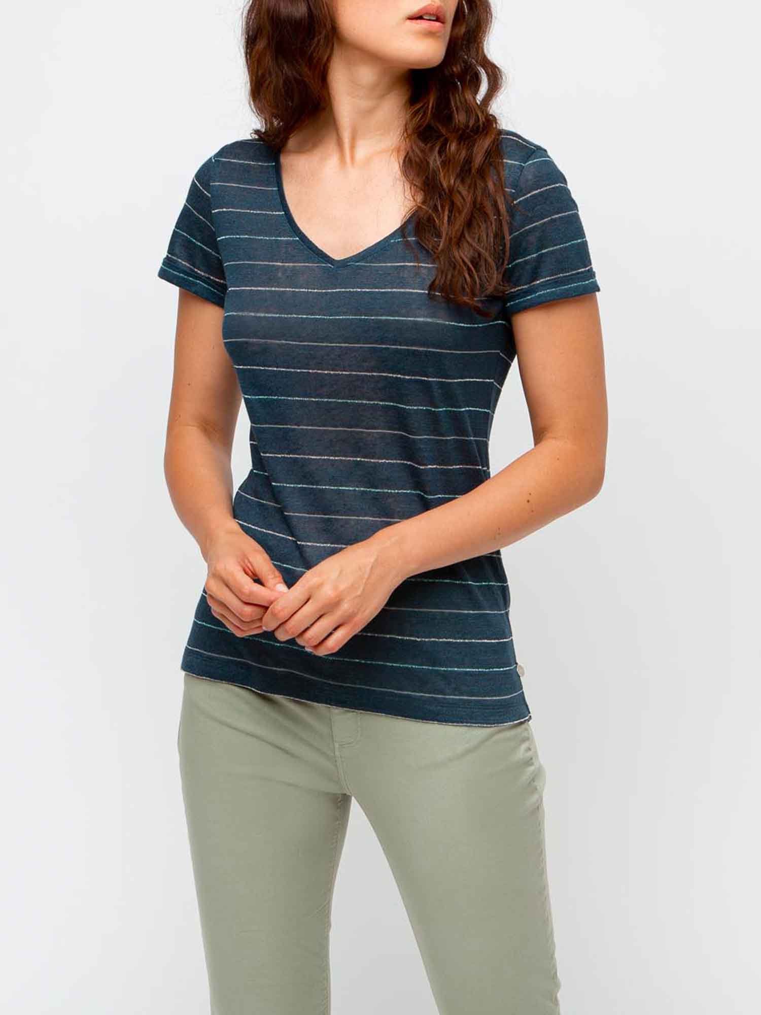 Tee-Shirt Femme En Lin Bleu Marine