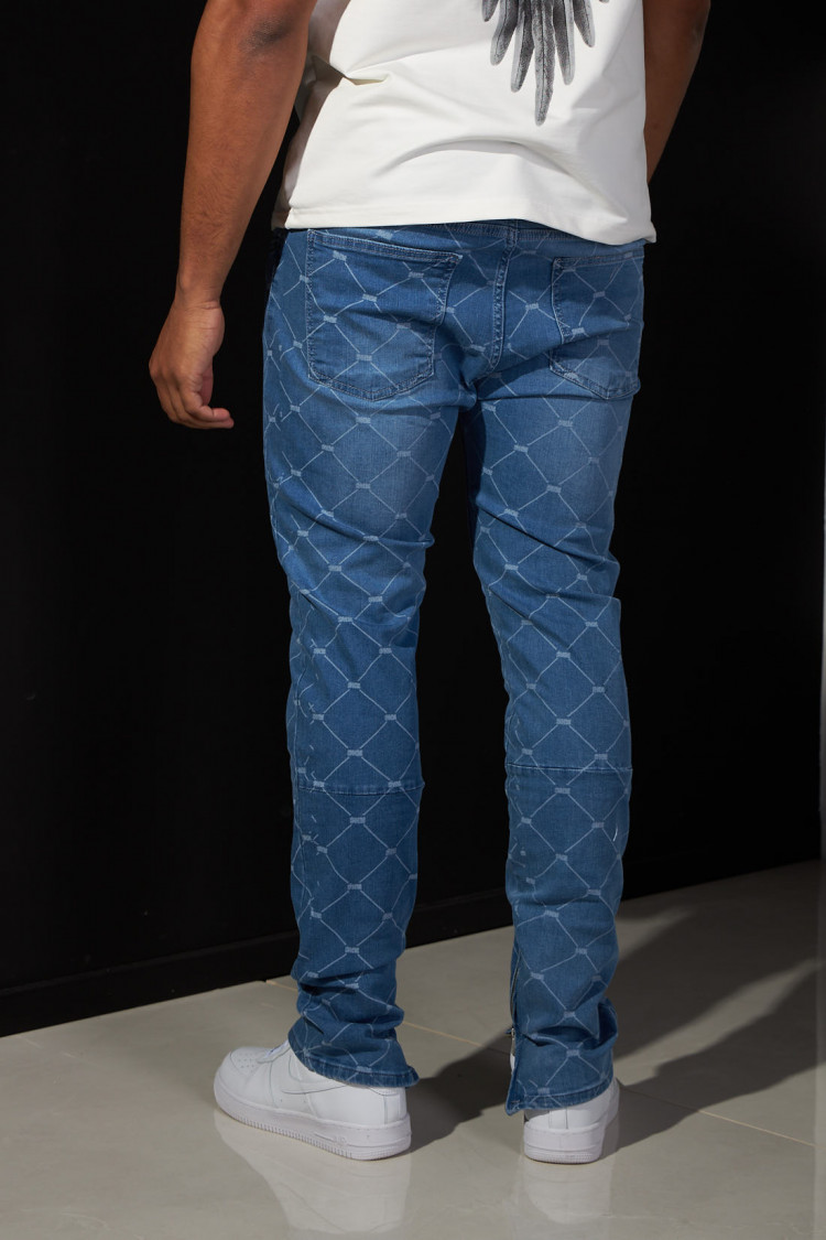 Jean bleu clair à motifs losange