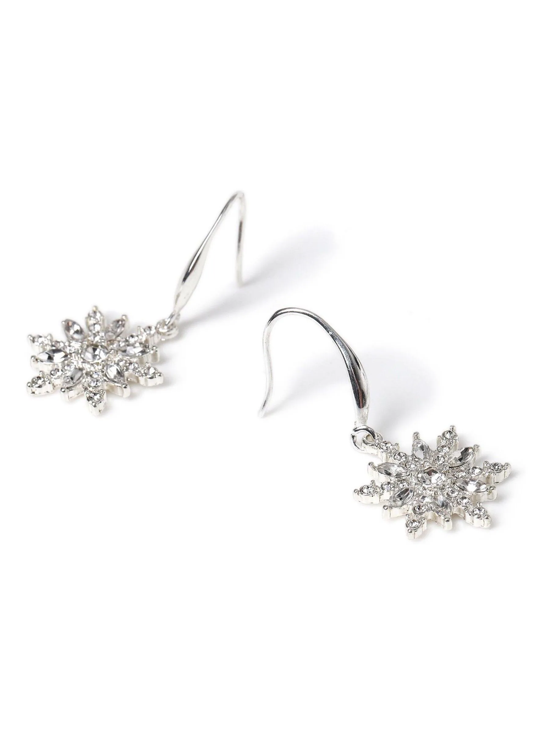 Aela Silver Tone Christmas Snowflake Drop Earrings