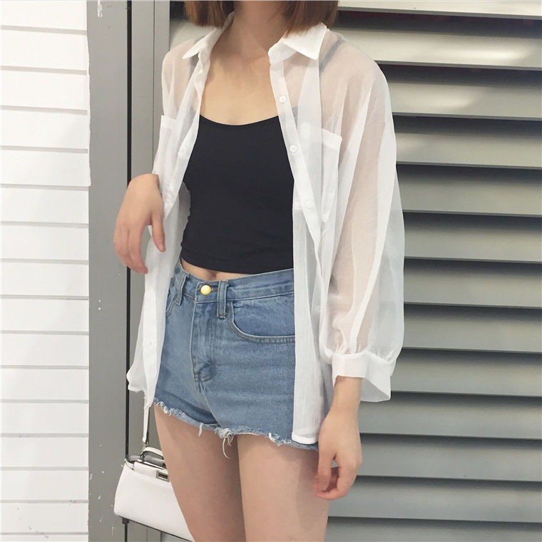 Hanji - Oversized doorschijnend overhemd met lange mouwen en kraag