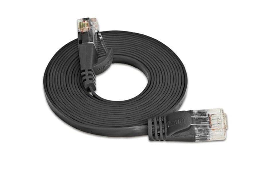 Slimpatchkabel RJ-45 - RJ-45, Cat 6, UTP, 0.1 m, SchwarzUnscreened/Unshielded Twisted-Pair-Kabel (UTP) mit Klinkenschutz