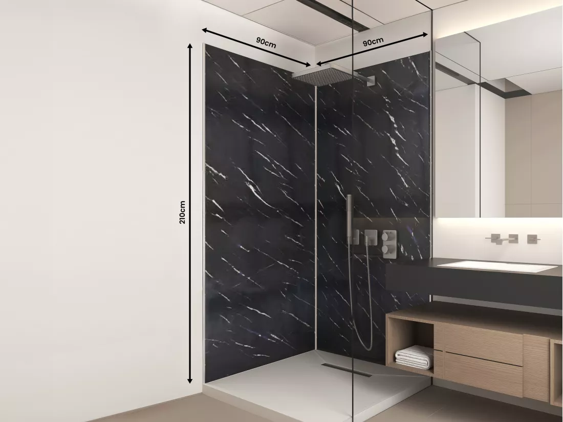 Lot de 2 panneaux muraux de douche effet marbre en aluminium avec profilés - 2 x L90 x H210 cm ENEKO