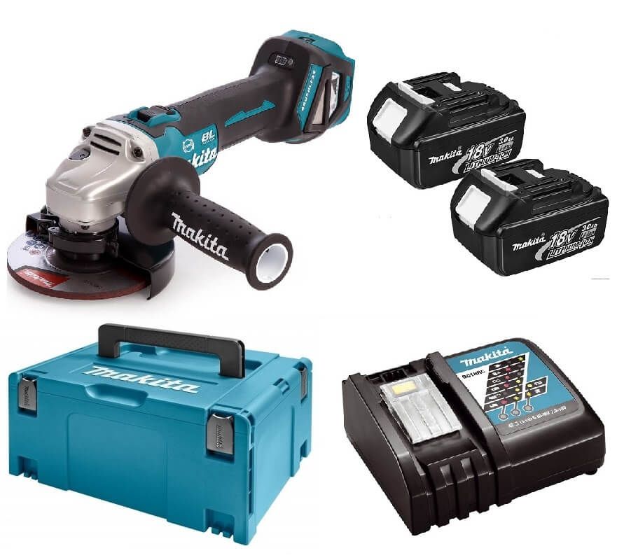 Makita DGA513RFJ 18V Li-ion accu haakse slijper set (2x3.0Ah) accu in Mbox - 125mm - koolborstelloos