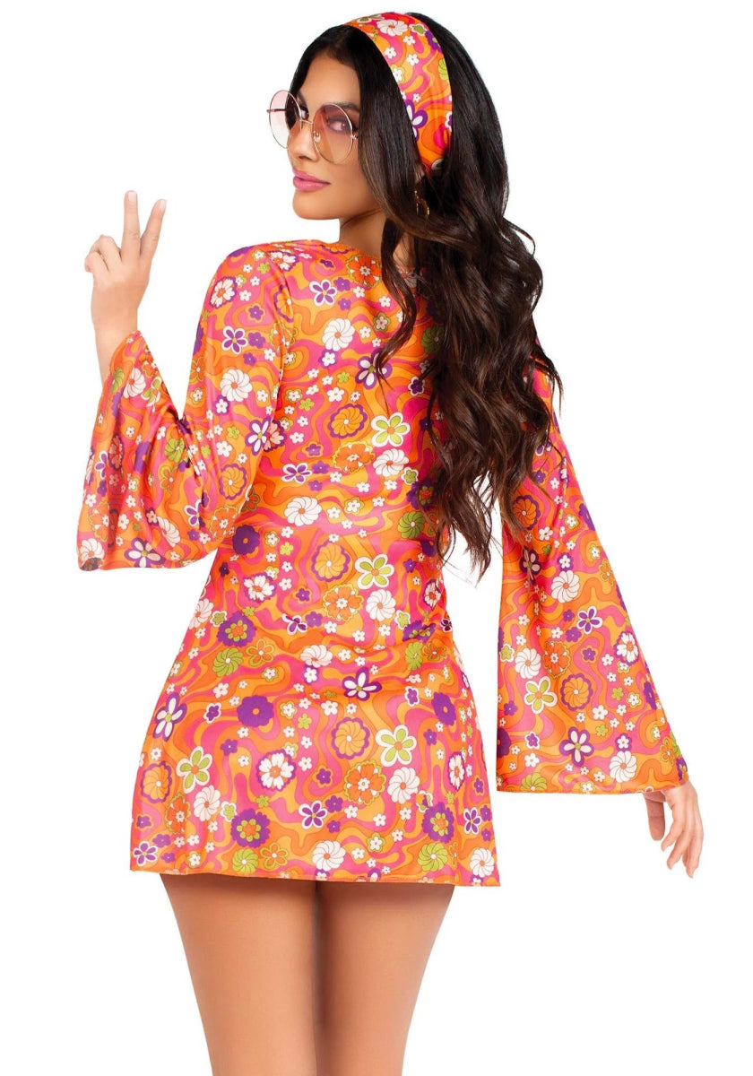 Hippie 60S Jurk Dames Bloemen Leg Avenue