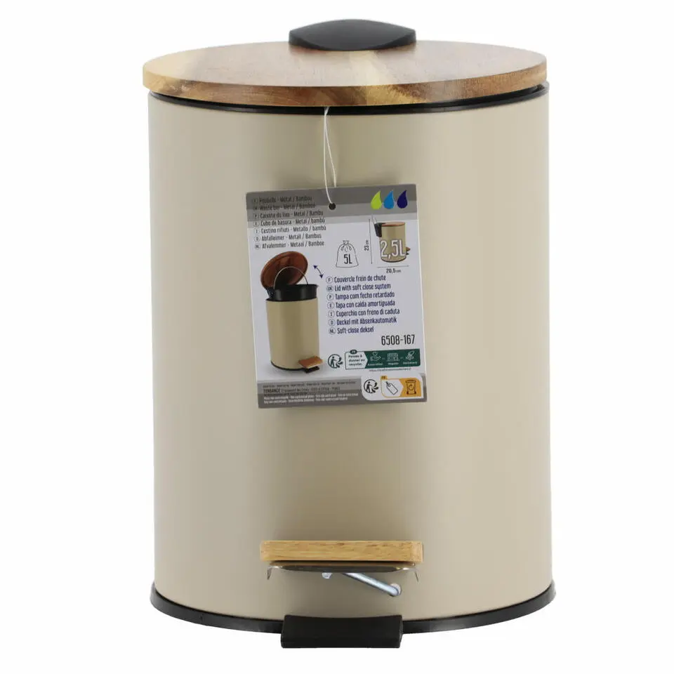 Tendance Badkamer prullenbak Bamboo vibe - soft close - 3 ltr