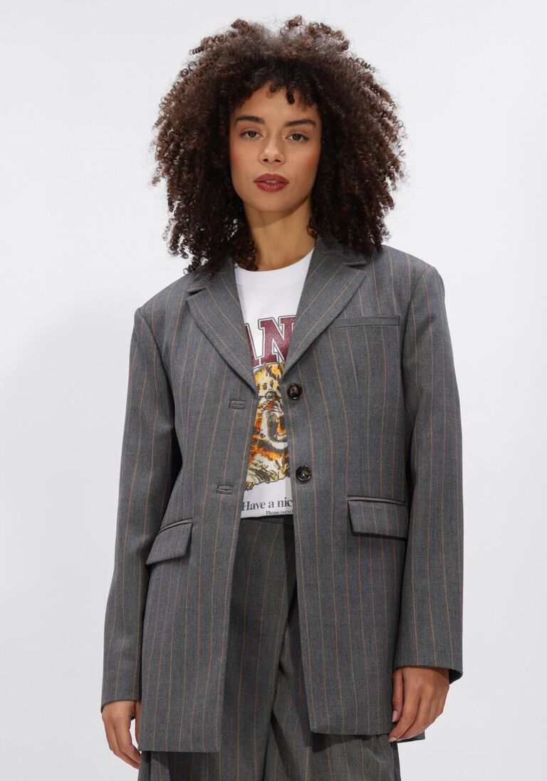 grijze ganni blazers wool stripe blazer