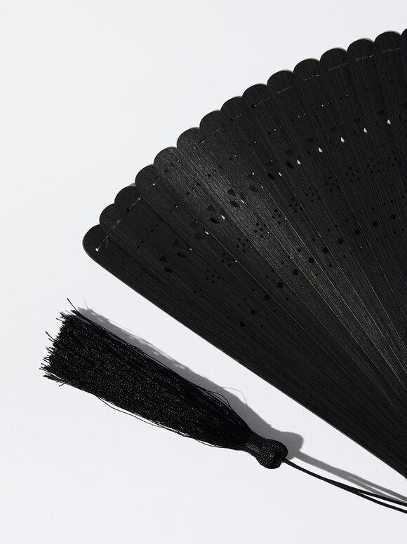 Leque de bambu perfurado - Preto