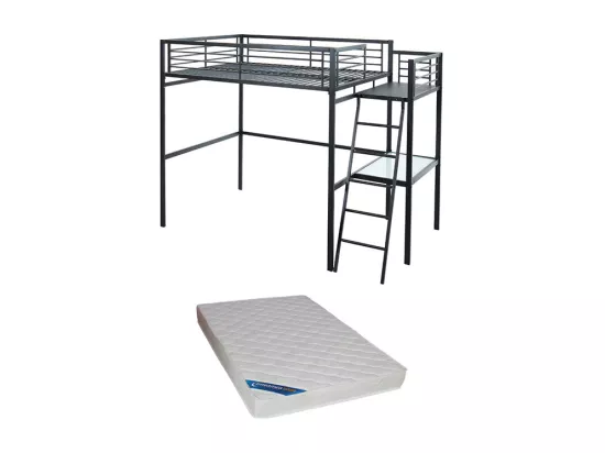 Lit mezzanine CASUAL II - 140 x 190 cm - plateforme bureau - Anthracite + matelas