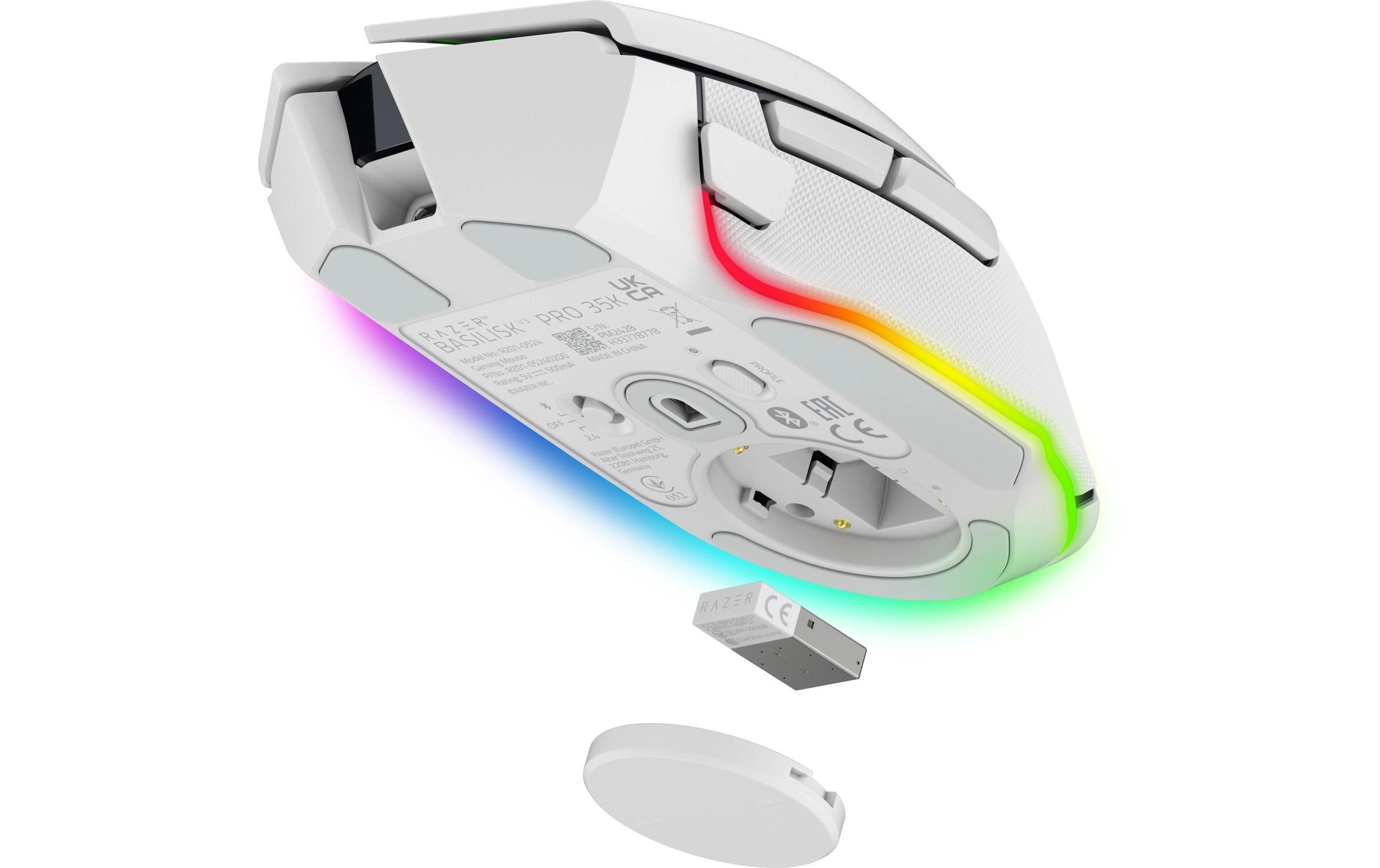 Gaming-Maus Razer Basilisk V3 Pro 35k Weiss<br>Kabelloser ergonomischer RGB-Gaming-Maus