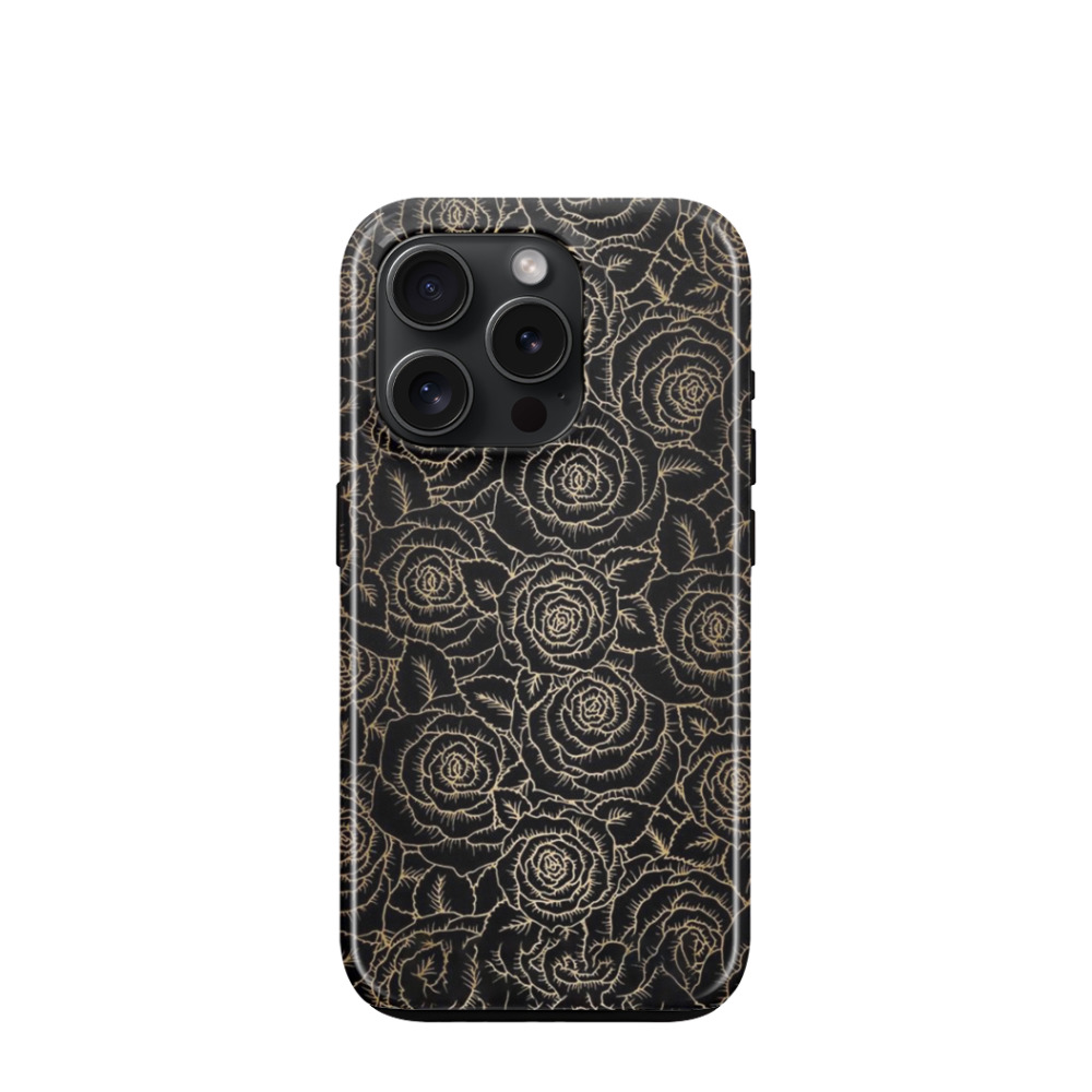 iPhone 15 Pro Hybrid (Kunststoff / Gummi) Hülle Rosenzauber 1 - Schwarz