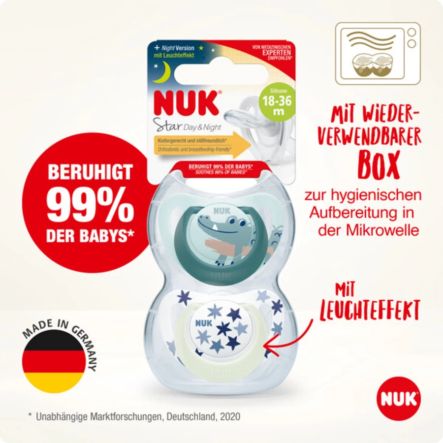 NUK Schnuller Star Day & Night , Gr. 3 in grünblau