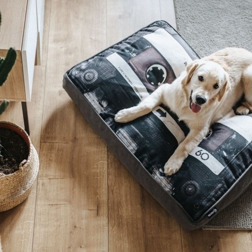 Colchão para cachorro com estampa de fita cassete mixtape, preto