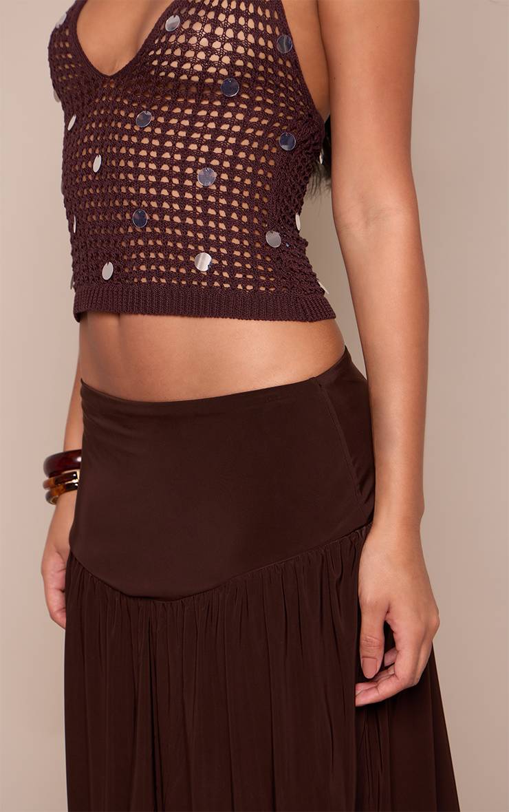 Chocolat Haut Col Licou En Maille À Sequins
