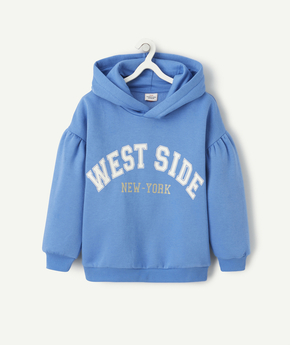 SWEAT À CAPUCHE FILLE EN FIBRES RECYCLÉES BLEU THÈME WEST SIDE