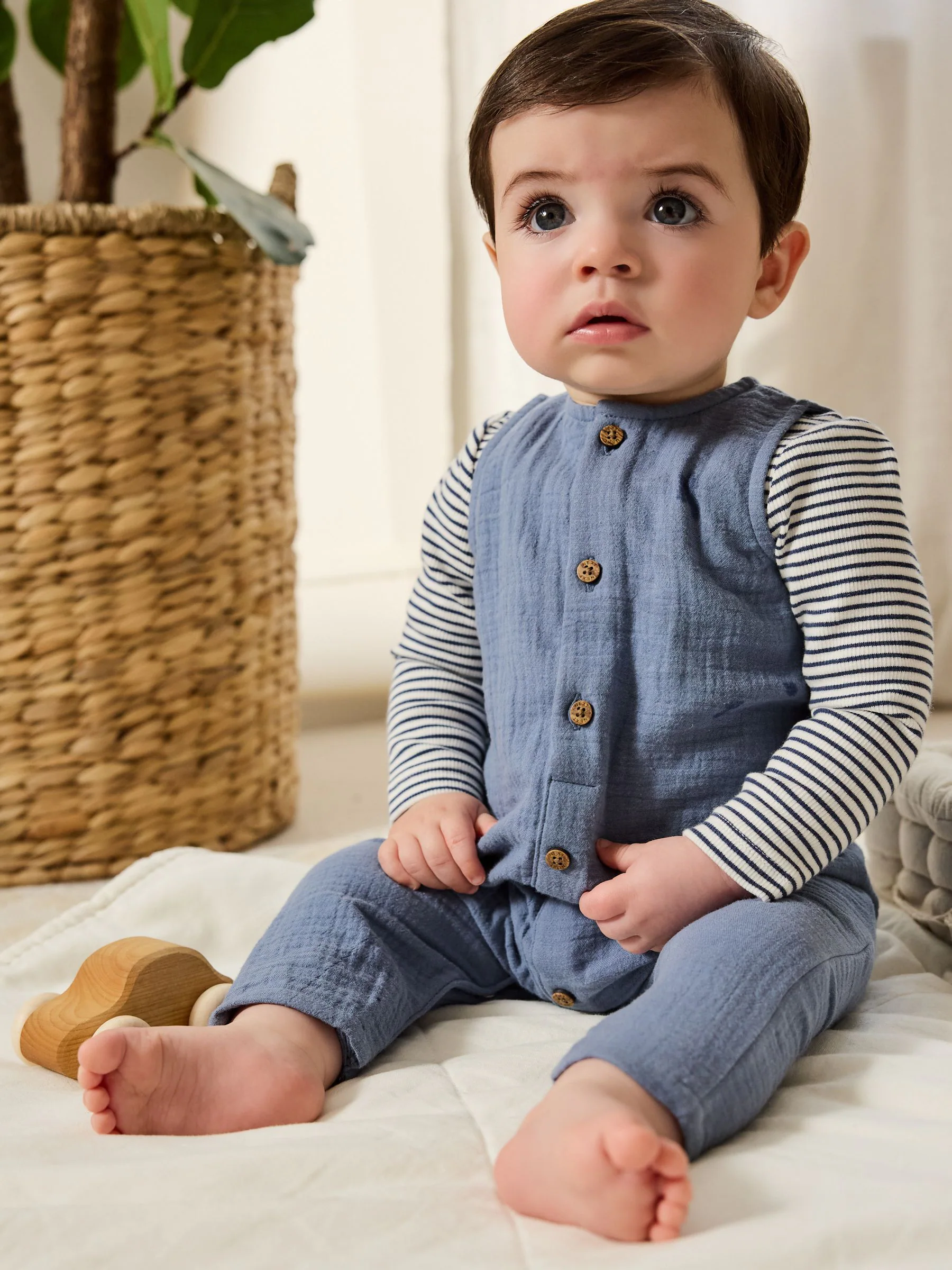 Blauw - Babyset van tuinbroek en rompertje (0 mnd-2 jr)
