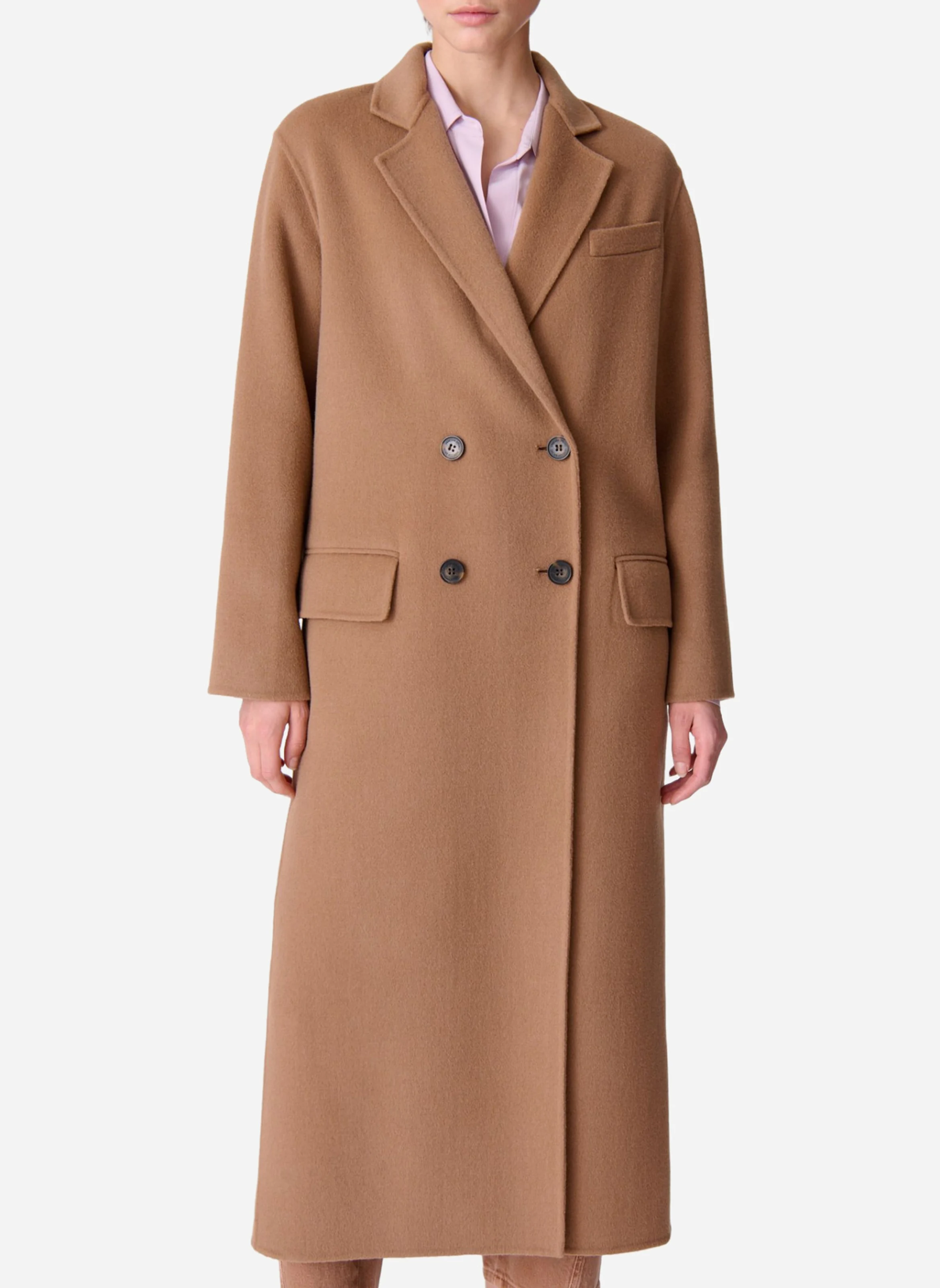 FRISBANE - Manteau long droit en laine mélangée | Marron