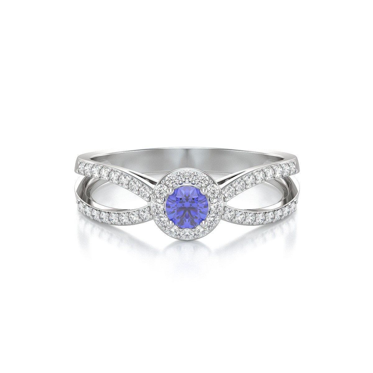 Bague ADEN Or 585 Blanc Tanzanite et diamants 2.282grs