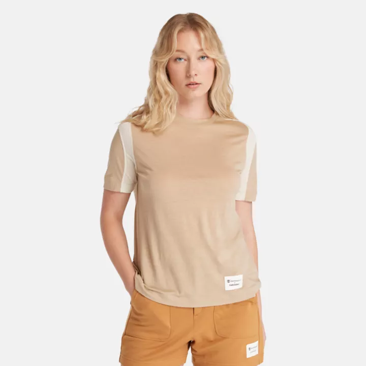 T-shirt Timberland x Icebreaker ZoneKnit en tricot de laine mérinos pour femme en beige