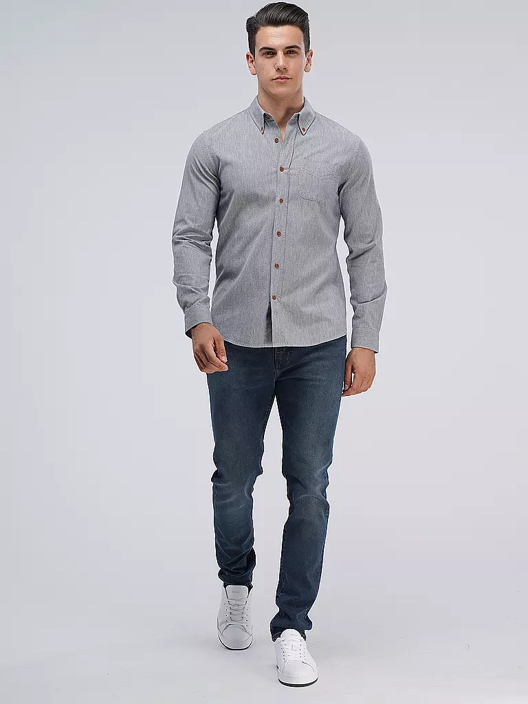 NUDIE JEANS Hemd Slim Fit JOHN grau