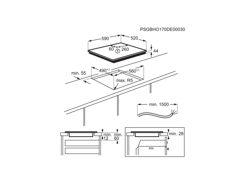 Electrolux EIV654 - Induktions kogeplade - 4 plader - Niche - bredde: 56 cm - dybde: 49 cm - med kantet front - sort