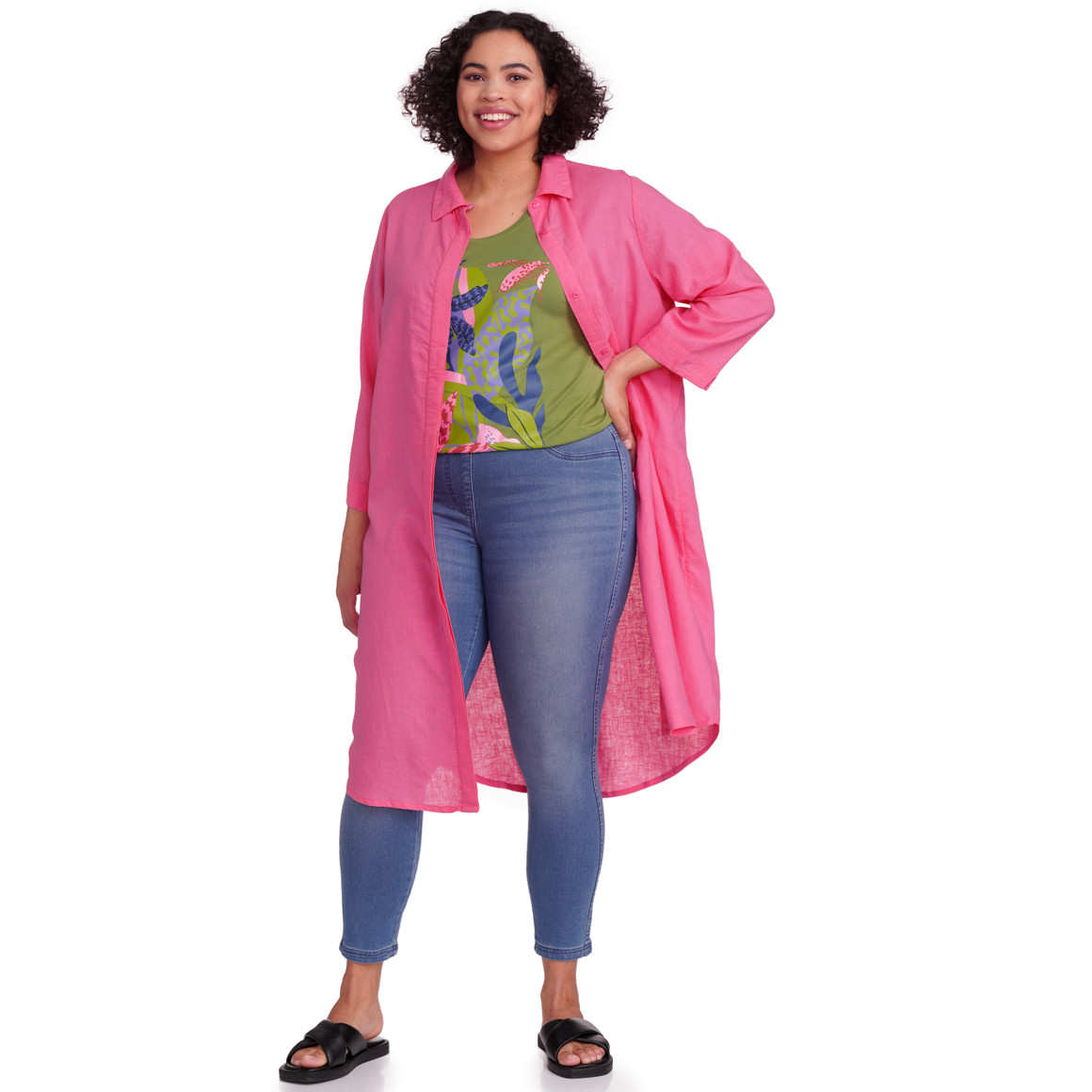 Gina Benotti Damen Leinen-Blusenkleid mit Kragen pink