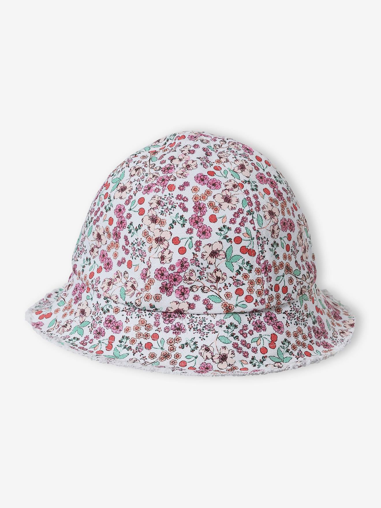 Chapéu chanel com estampa floral para meninas, branco-creme