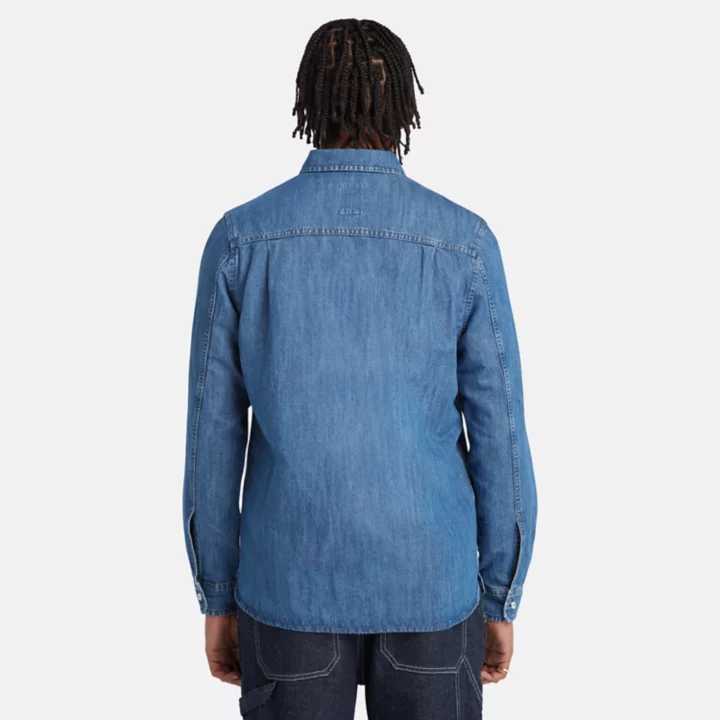 Camisa masculina Windham em algodão, cânhamo e denim na cor azul.