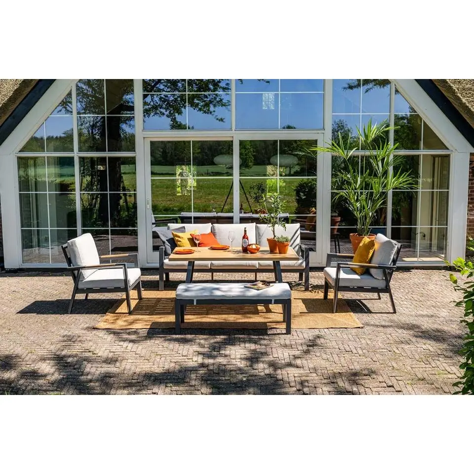 Elati lounge-dining sofa set-4-dlg.-c. black - sand - light teaklook