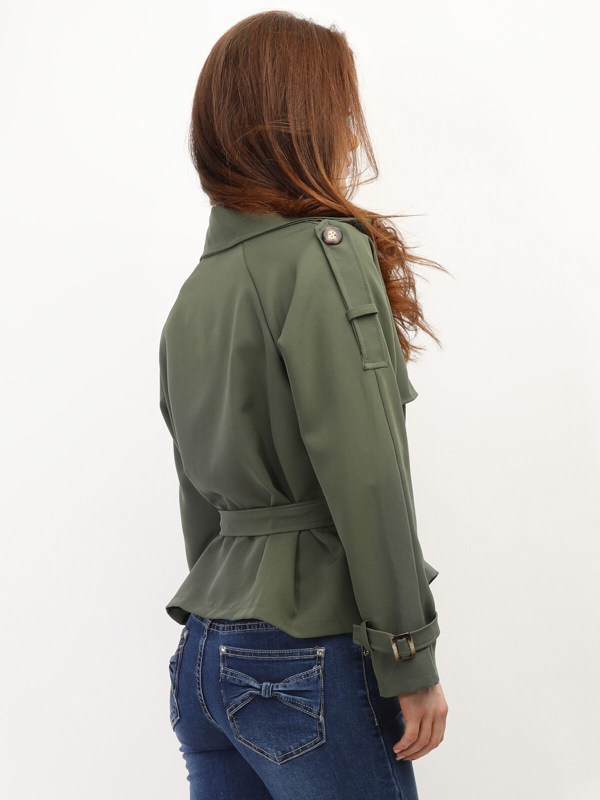 Trench-coat court à ceinture- Kaki